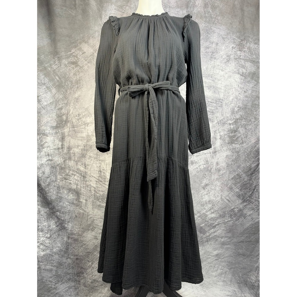 Xirena MIA Gauze Maxi Dress $297 Womens Small Black Tiered Ruffle Long Sleeve